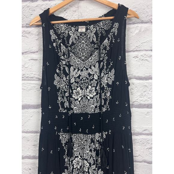 Bila Womens XL Boho Peasant Art Festival Smocked Waist Floral Paisley Tank Dress - Picture 5 of 10